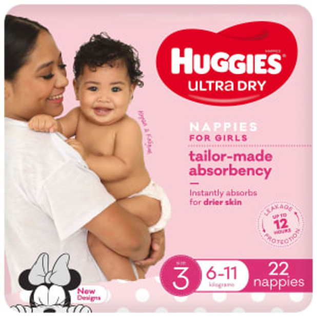 Huggies Ultra Dry Nappies Girl Size 3 (6-11kg) 22 Pack